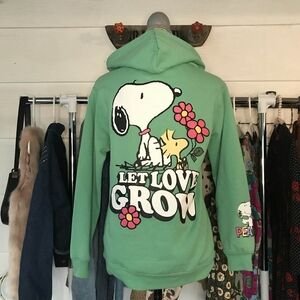 Peanuts Mint Green Hoodie with Snoopy and Woodstock